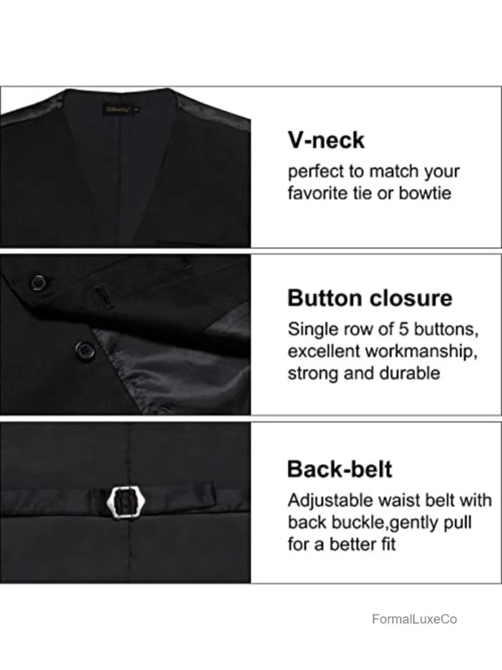 Men's Suit Vest Tuxedo V-Neck Button Dress Waistcoat with Pockets